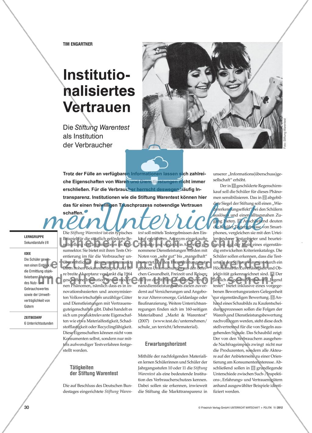 Institutionalisiertes Vertrauen - Die Stiftung Warentest als Institution der Verbraucher Preview 1