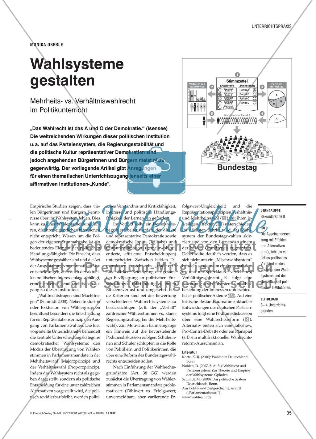 Wahlsysteme gestalten - Mehrheits- vs. Verhältniswahlrecht im Politikunterricht Preview 1