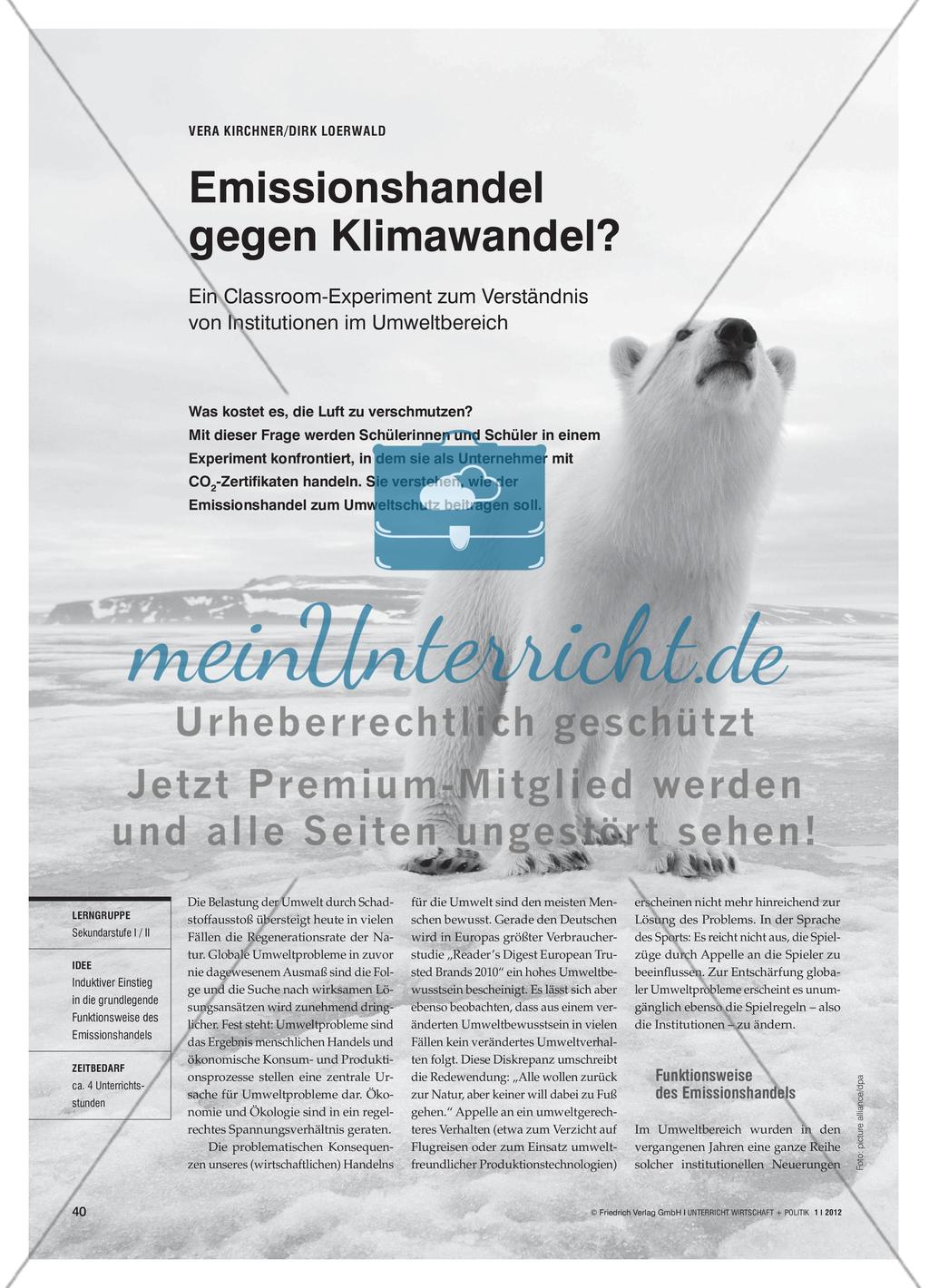 Emissionshandel gegen Klimawandel? - Ein Classroom-Experiment zum Verständnis von Institutionen im Umweltbereich Preview 1