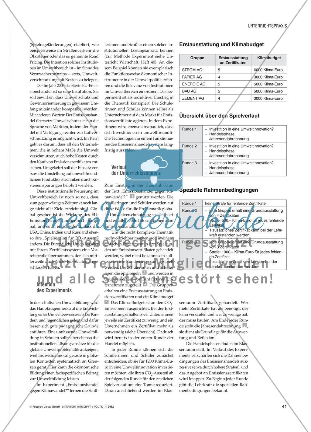 Emissionshandel gegen Klimawandel? - Ein Classroom-Experiment zum Verständnis von Institutionen im Umweltbereich Preview 2