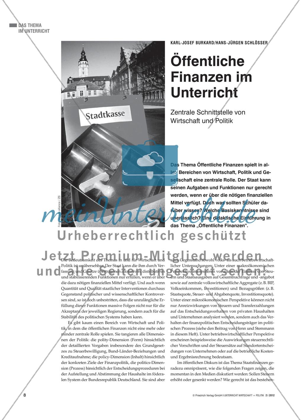 Öffentliche Finanzen im Unterricht - Zentrale Schnittstelle von Wirtschaft und Politik Preview 1