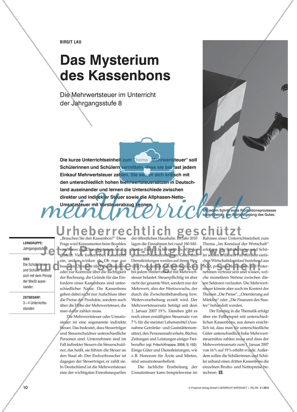 Das Mysterium des Kassenbons - Die Mehrwertsteuer im Unterricht der Jahrgangsstufe 8 Preview 1
