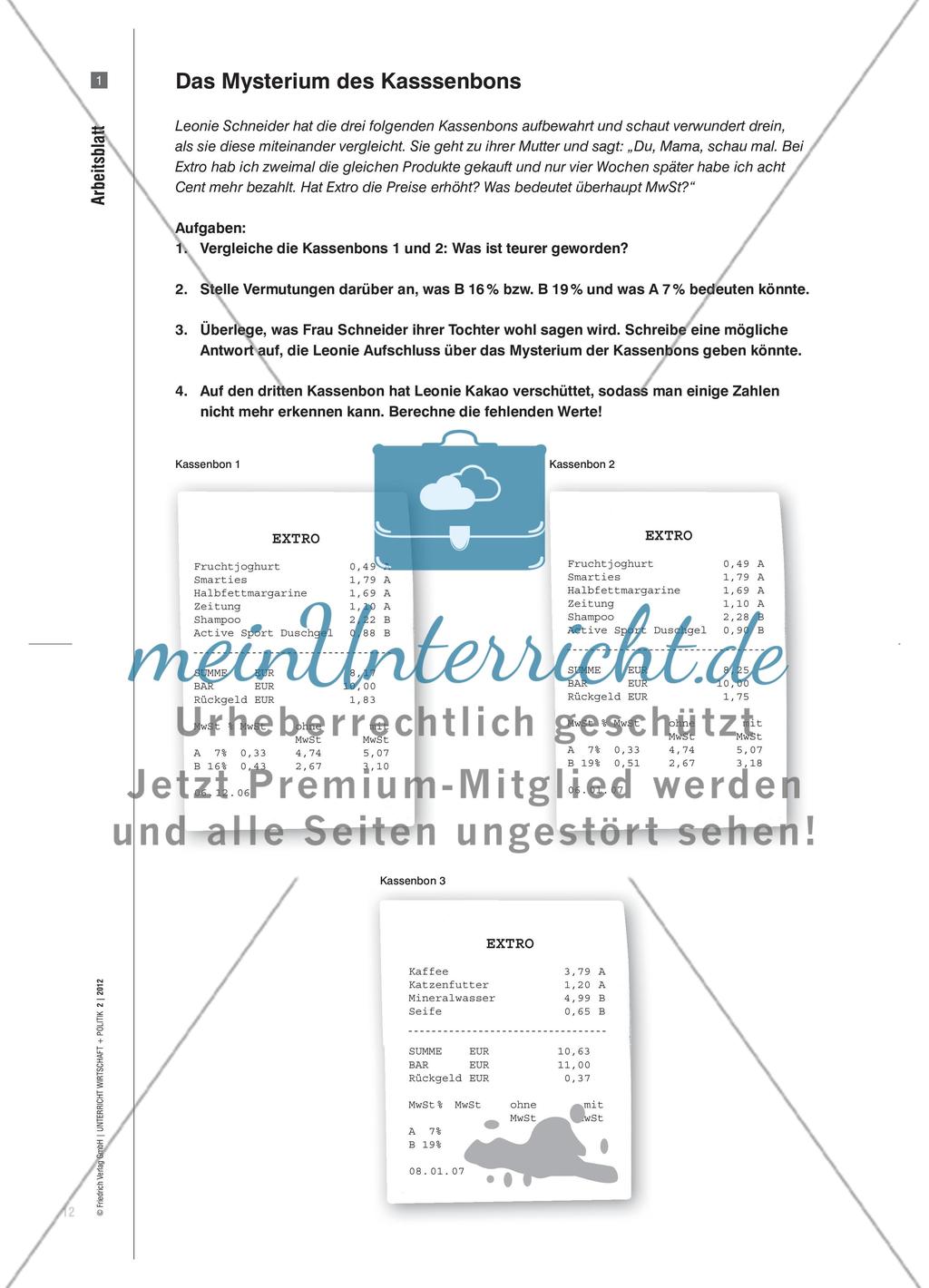 Das Mysterium des Kassenbons - Die Mehrwertsteuer im Unterricht der Jahrgangsstufe 8 Preview 3
