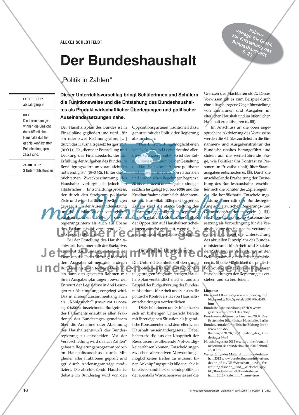 Der Bundeshaushalt - „Politik in Zahlen“ Preview 1
