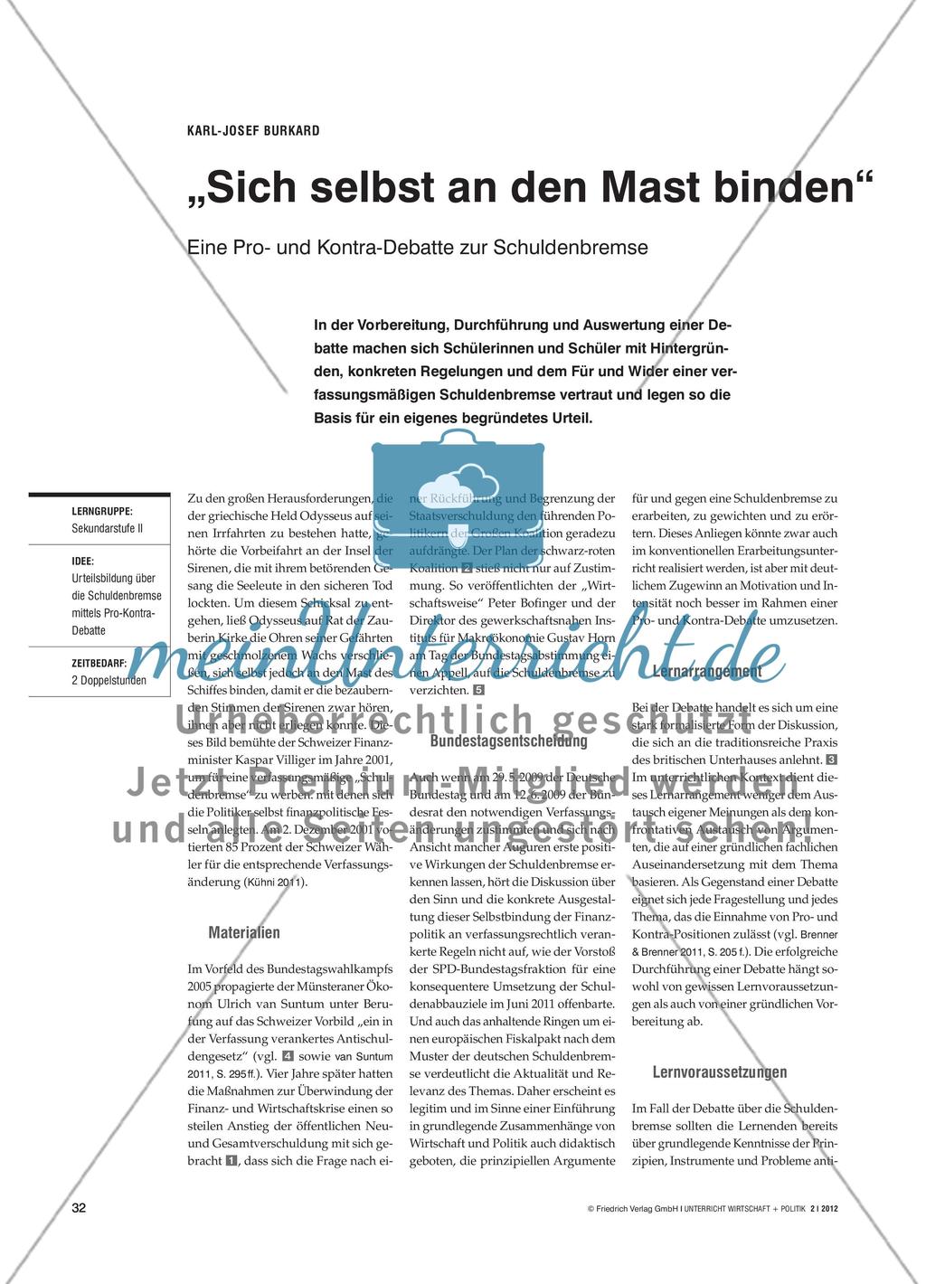 „Sich selbst an den Mast binden“ - Eine Pro- und Kontra-Debatte zur Schuldenbremse Preview 1
