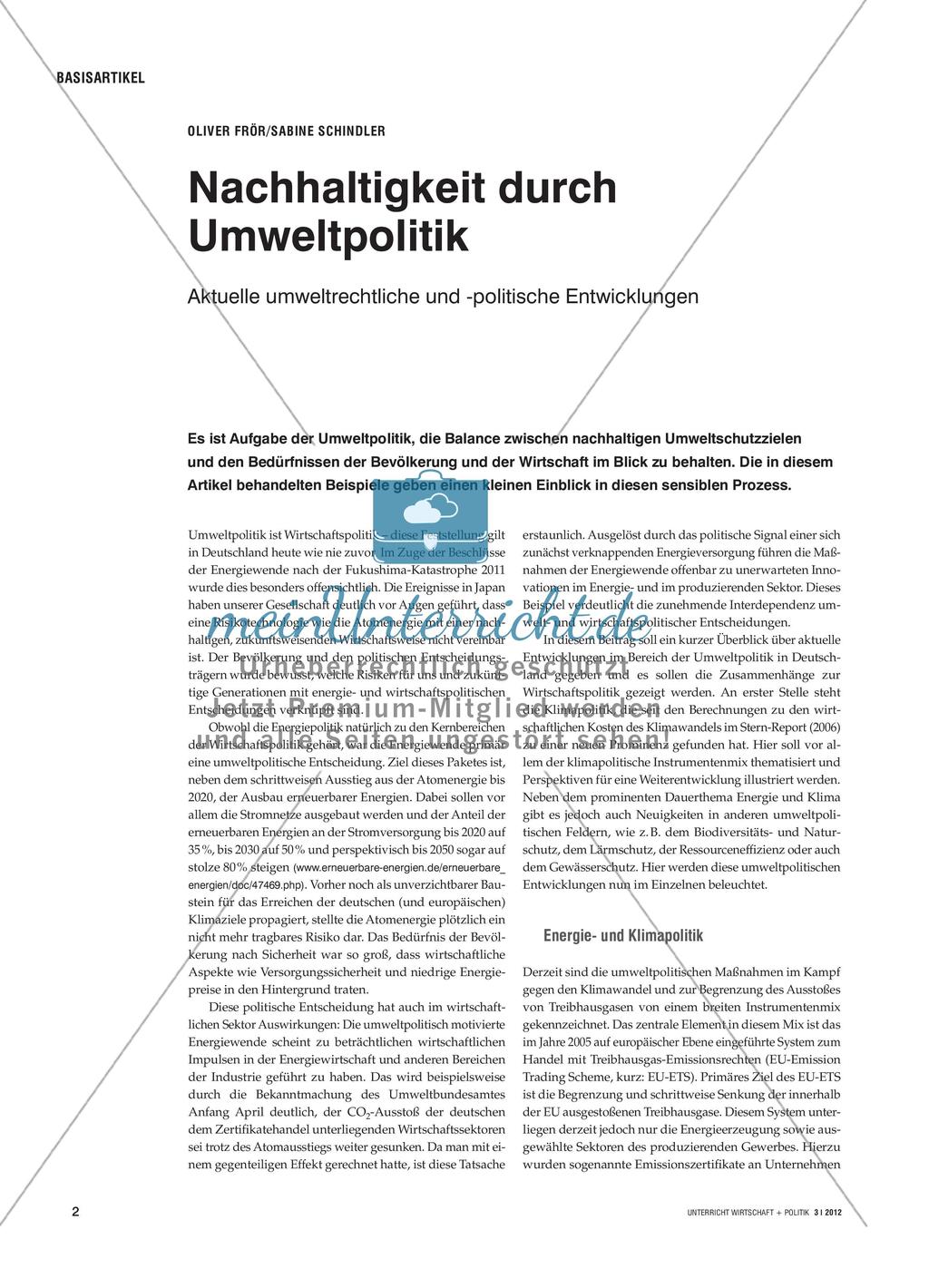 Nachhaltigkeit durch Umweltpolitik: Aktuelle umweltrechtliche und -politische Entwicklungen Preview 1