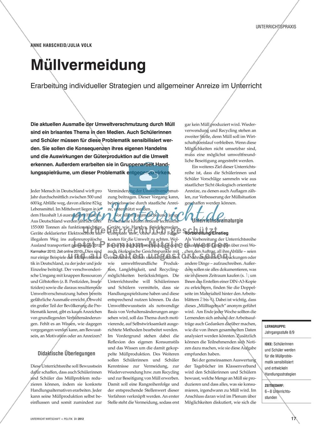Müllvermeidung: Erarbeitung individueller Strategien und allgemeiner Anreize im Unterricht Preview 1