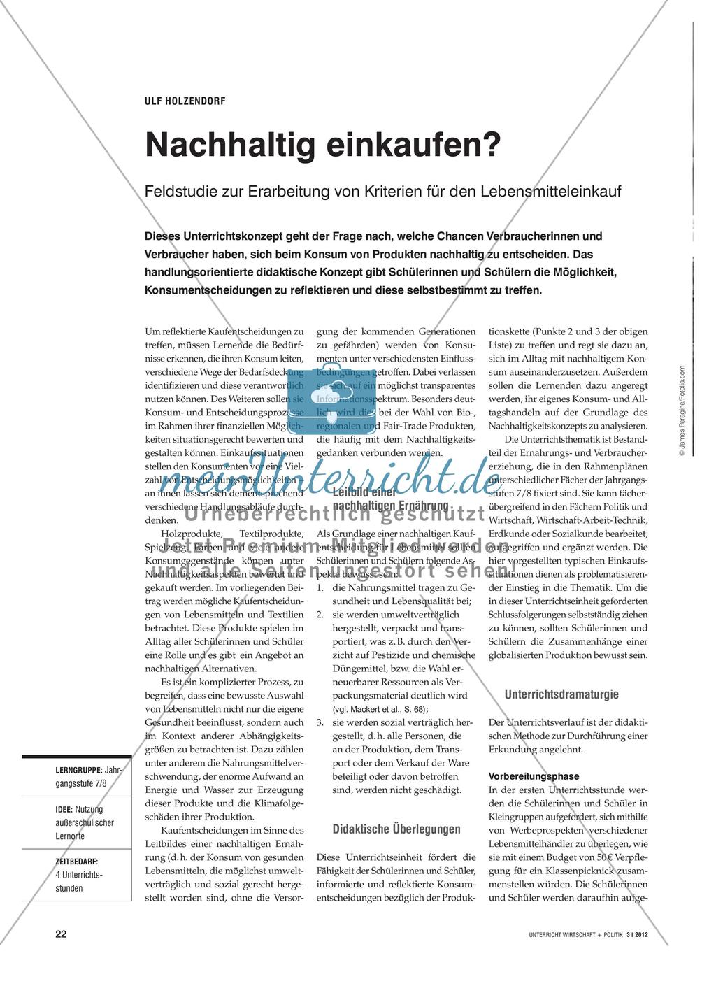 Feldstudie zur Erarbeitung von Kriterien für einen nachhaltigen Lebensmitteleinkauf Preview 1