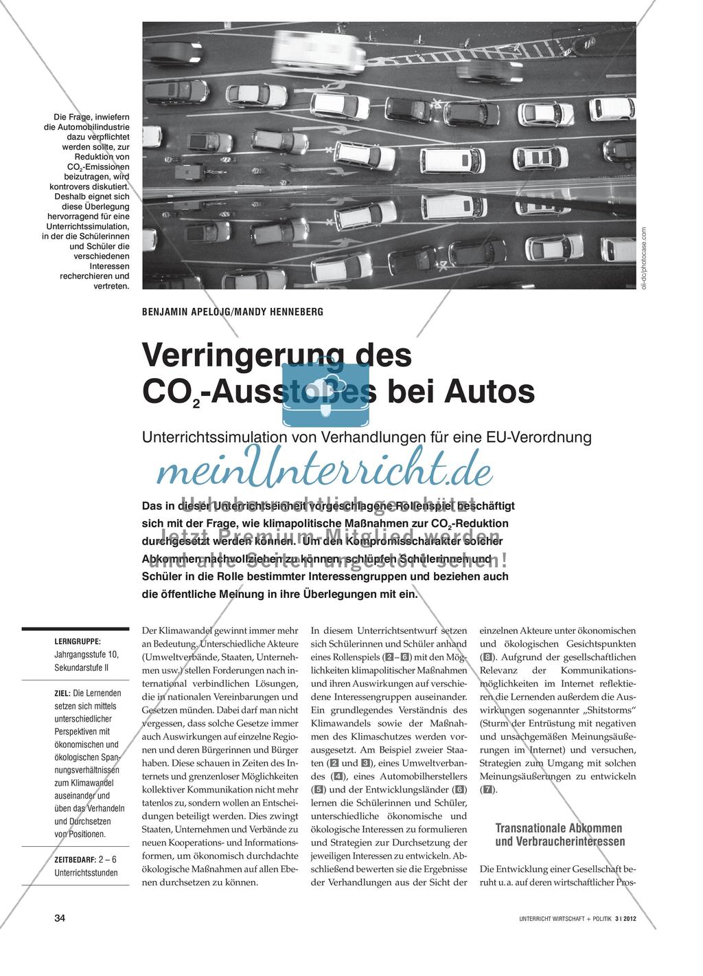 Verringerung des CO2-Ausstoßes bei Autos: Unterrichtssimulation von Verhandlungen für eine EU-Verordnung Preview 1