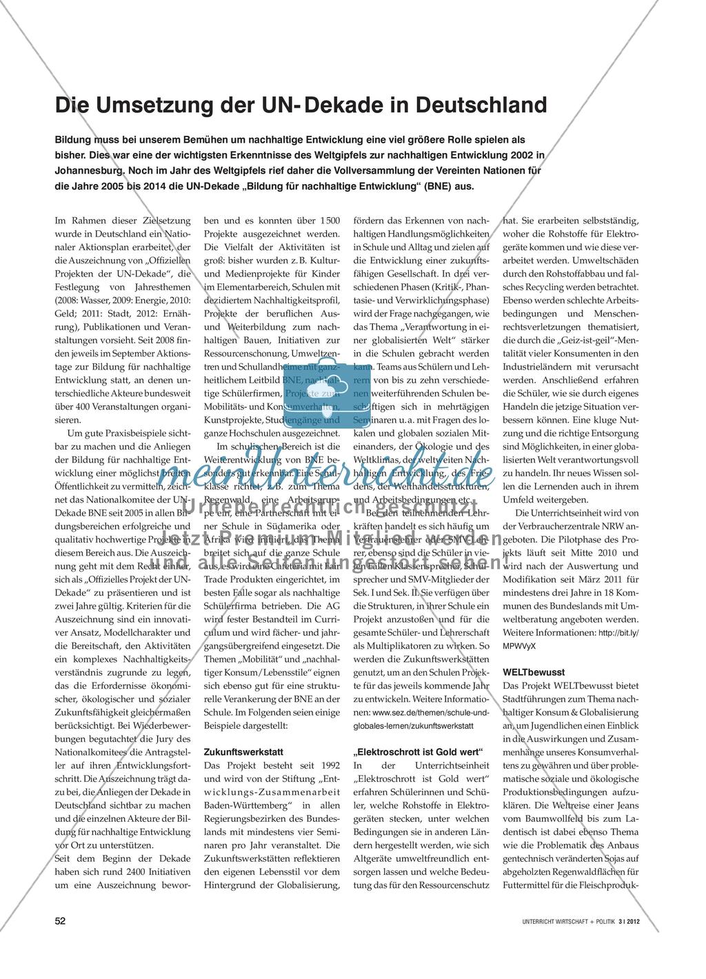 Die Umsetzung der UN- Dekade in Deutschland Preview 1
