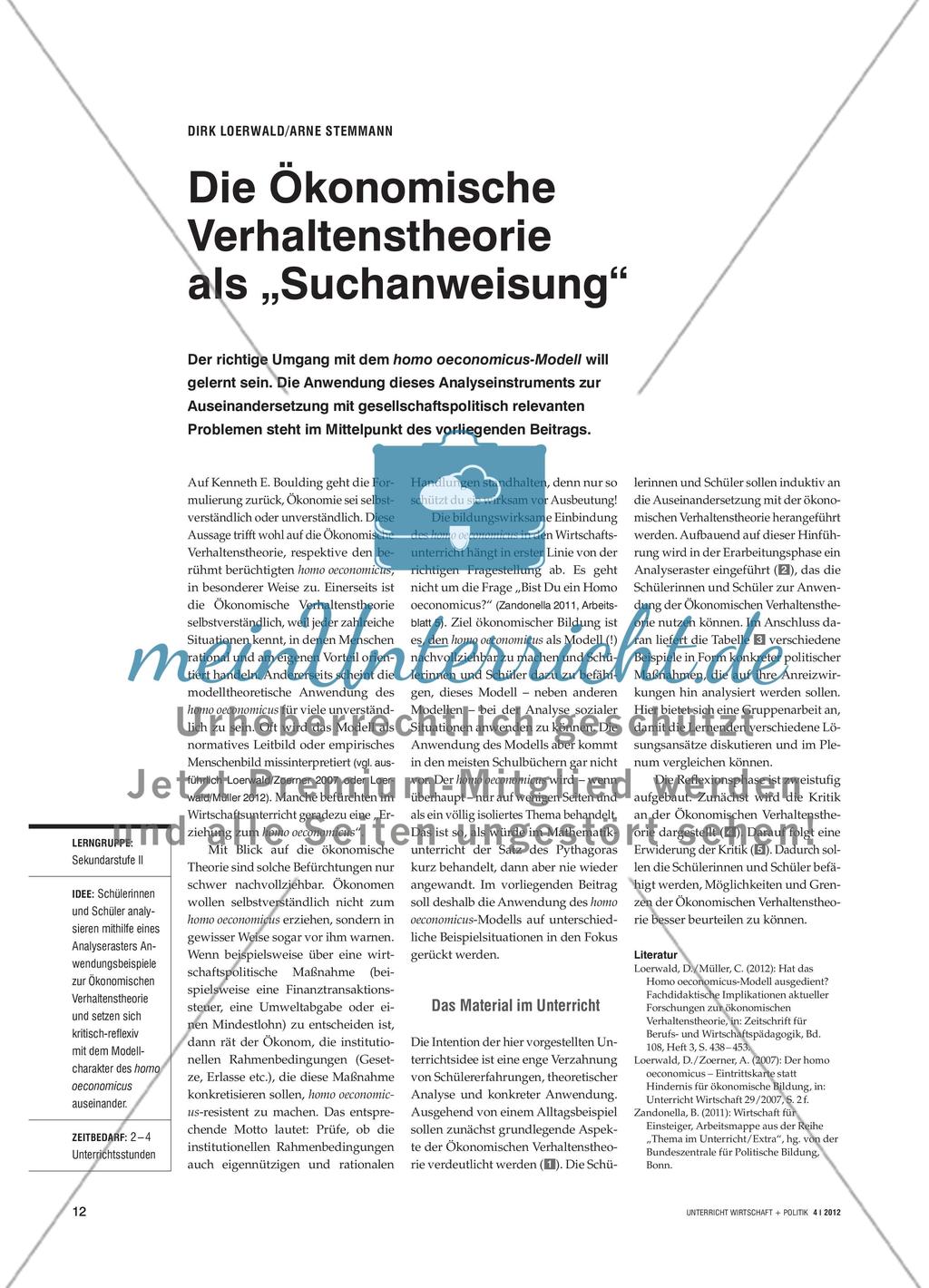 Die Ökonomische Verhaltenstheorie als „Suchanweisung“ Preview 1