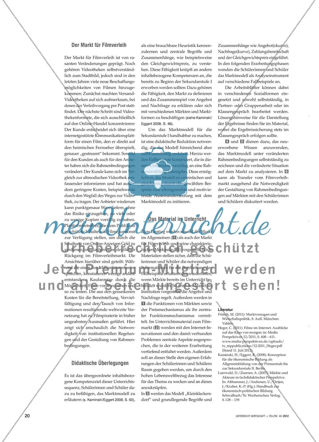 Der Markt für den Filmverleih - Eine Unterrichtsidee zum Marktmodell Preview 2