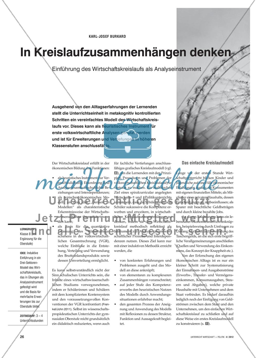 In Kreislaufzusammenhängen denken - Einführung des Wirtschaftskreislaufs als Analyseinstrument Preview 1