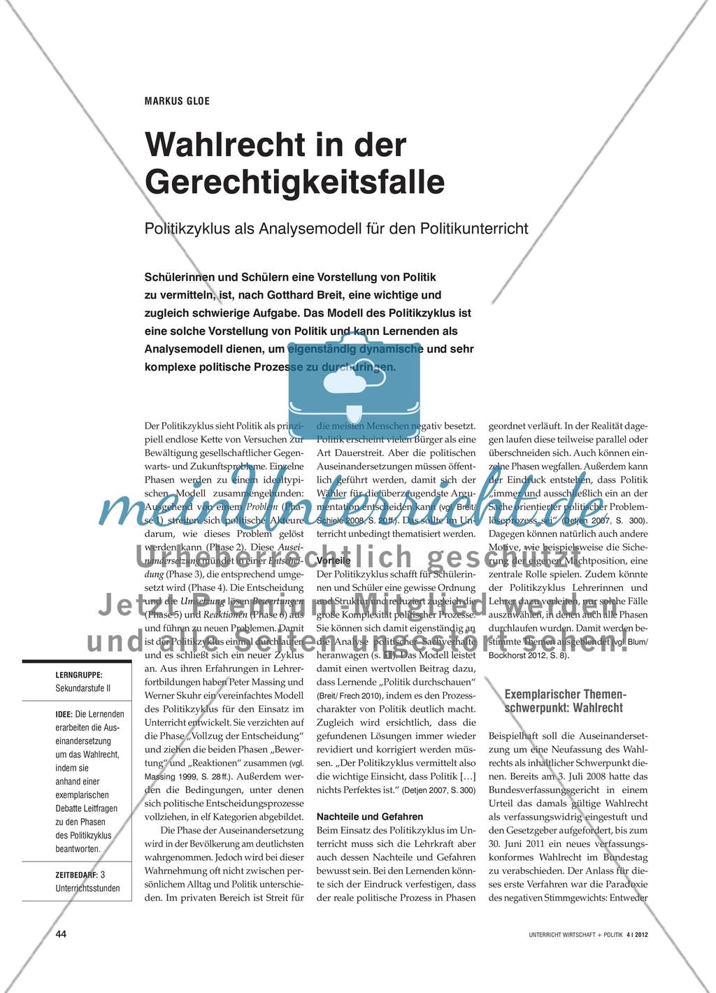 Wahlrecht in der Gerechtigkeitsfalle - Politikzyklus als Analysemodell für den Politikunterricht Preview 1