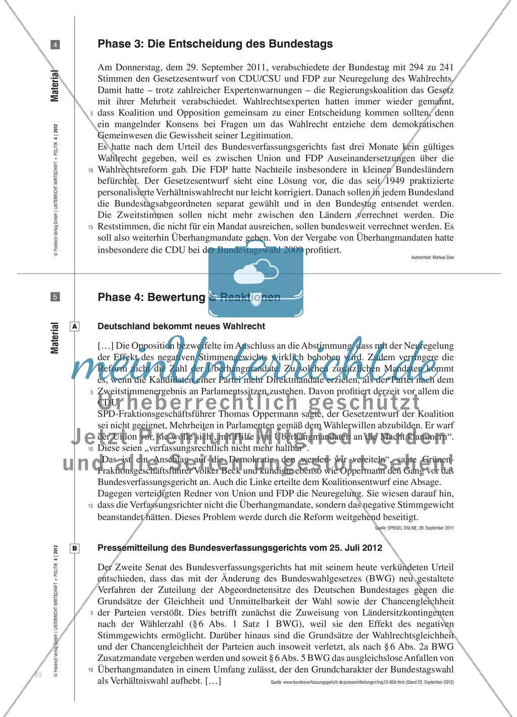 Wahlrecht in der Gerechtigkeitsfalle - Politikzyklus als Analysemodell für den Politikunterricht Preview 6