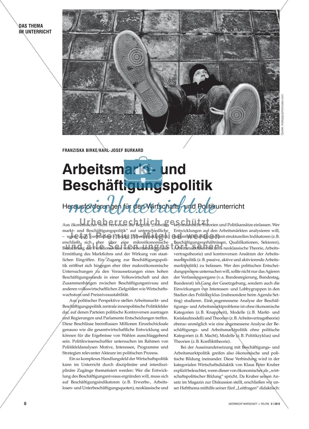 Arbeitsmarkt- und Beschäftigungspolitik - Herausforderungen für den Wirtschafts- und Politikunterricht Preview 1