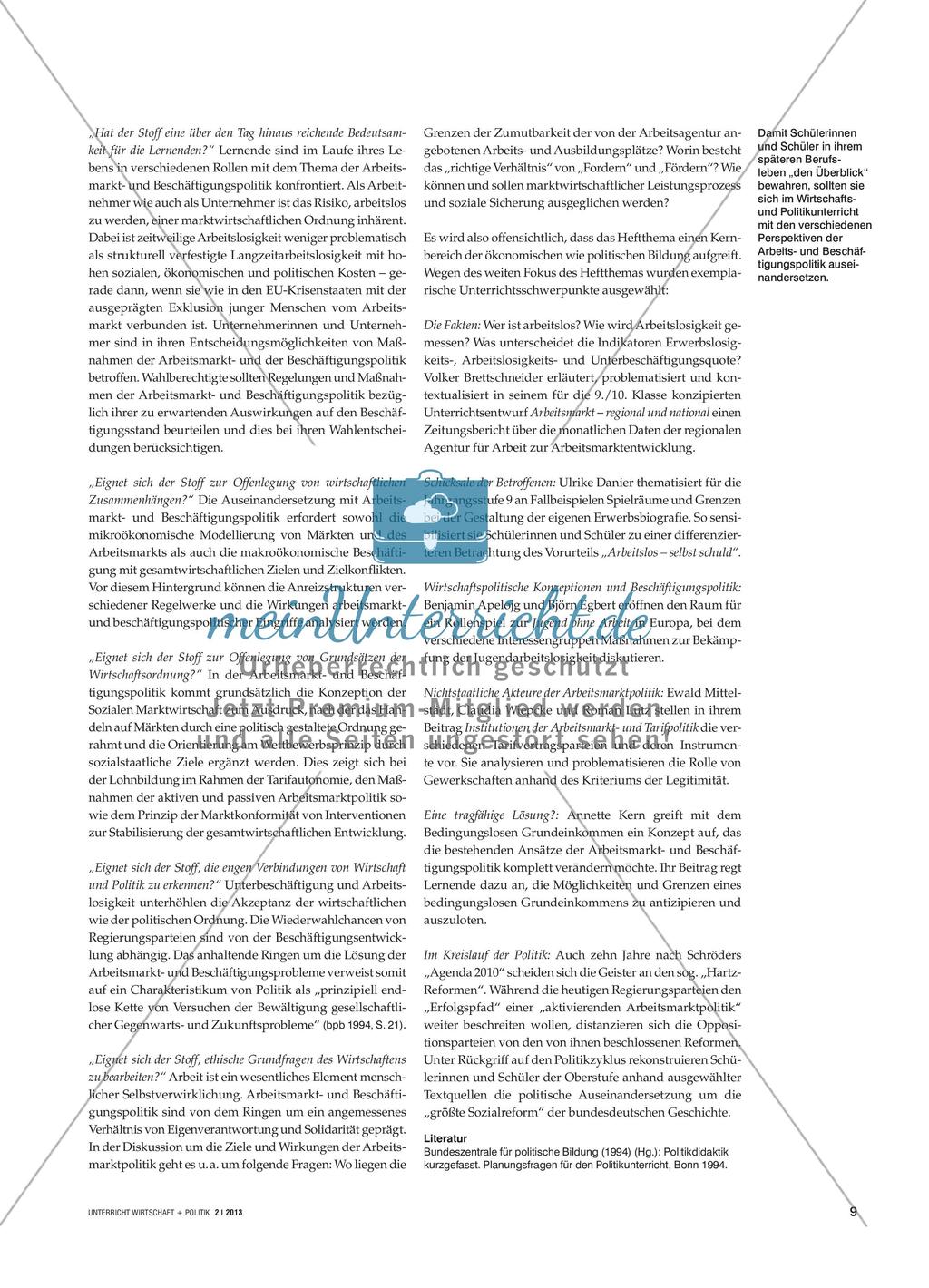 Arbeitsmarkt- und Beschäftigungspolitik - Herausforderungen für den Wirtschafts- und Politikunterricht Preview 2