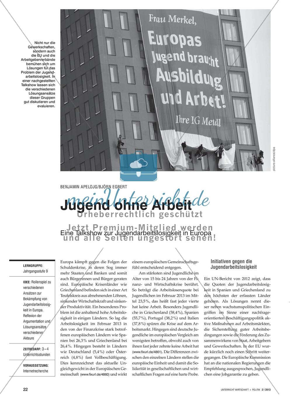 Jugend ohne Arbeit - Eine Talkshow zur Jugendarbeitslosigkeit in Europa Preview 1