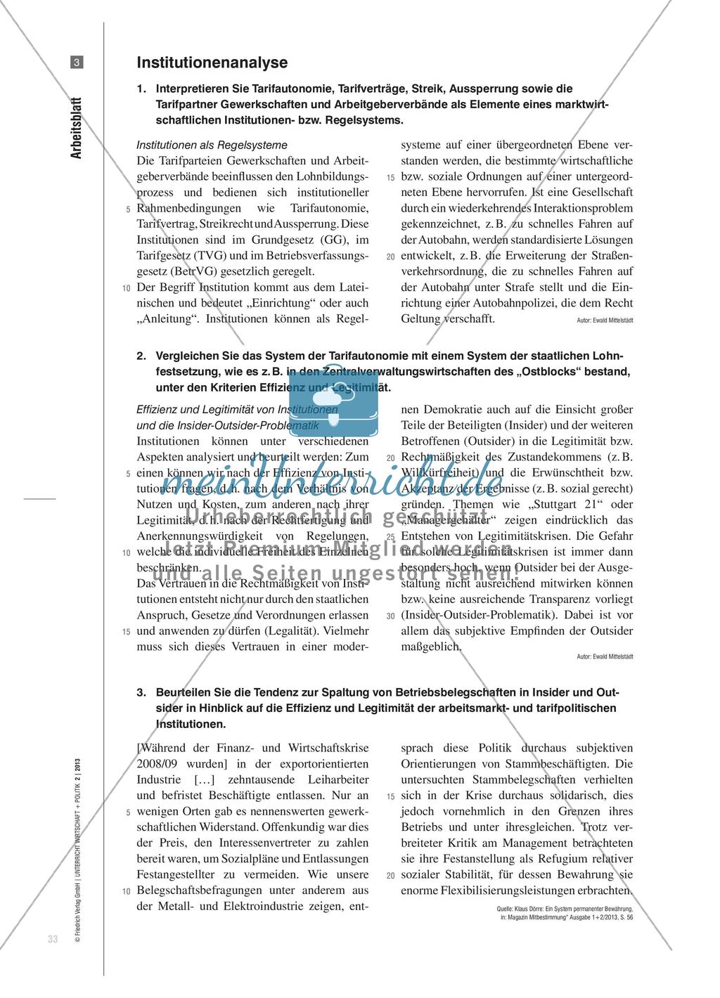 Institutionen der Arbeitsmarkt- und Tarifpolitik - Die Insider-Outsider-Problematik und die Legitimität der Tarifparteien Preview 6