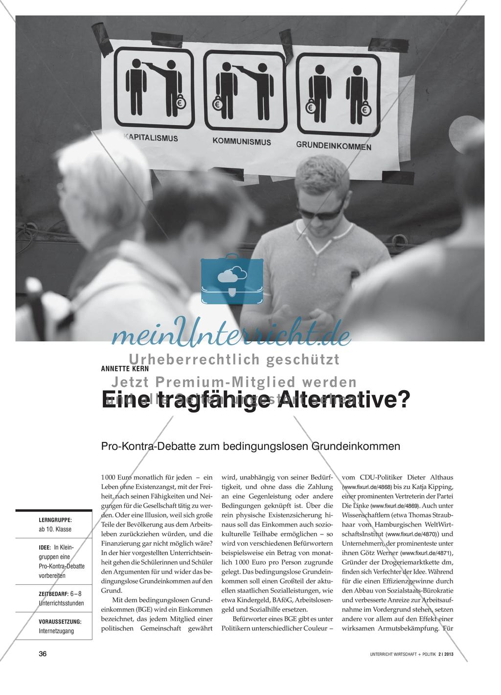 Eine tragfähige Alternative? - Pro-Kontra-Debatte zum bedingungslosen Grundeinkommen Preview 1