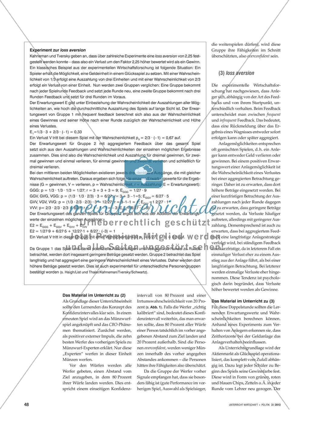 Anlegerverhalten am Finanzmarkt - Erkenntnisse der experimentellen Wirtschaftsforschung im Unterricht Preview 3