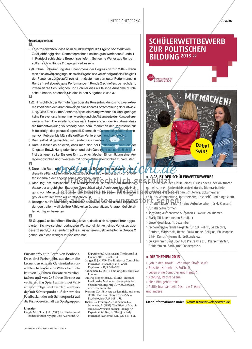 Anlegerverhalten am Finanzmarkt - Erkenntnisse der experimentellen Wirtschaftsforschung im Unterricht Preview 4
