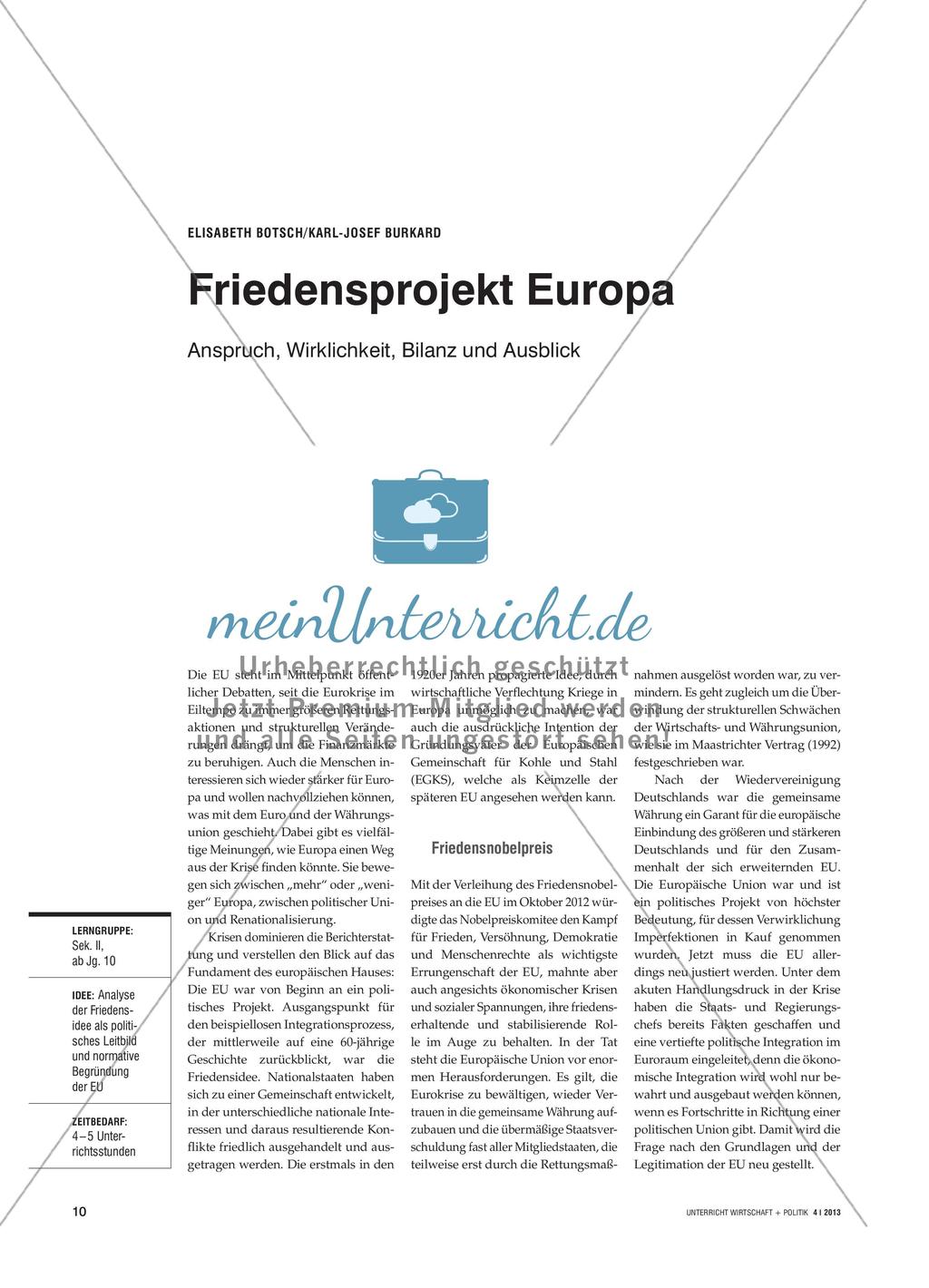 Friedensprojekt Europa - Anspruch, Wirklichkeit, Bilanz und Ausblick Preview 1