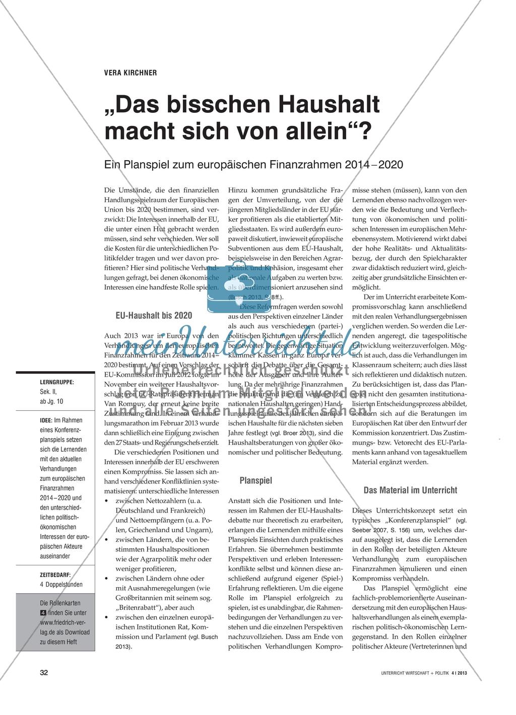 „Das bisschen Haushalt macht sich von allein“? - Ein Planspiel zum europäischen Finanzrahmen 2014 – 2020 Preview 1