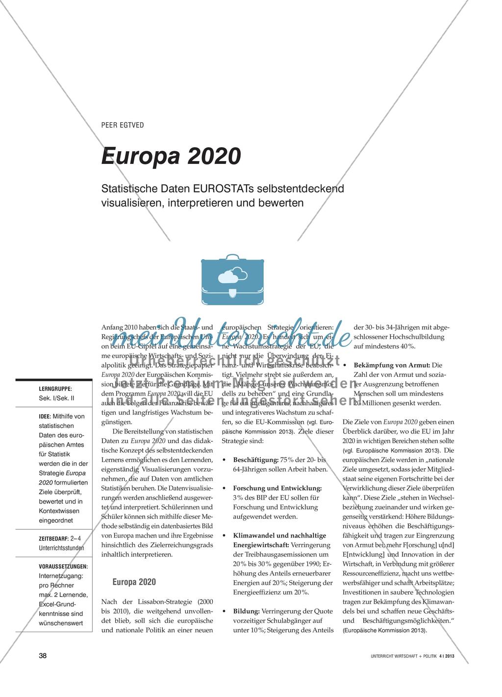 Europa 2020 - Statistische Daten EUROSTATs selbstentdeckend visualisieren, interpretieren und bewerten Preview 1