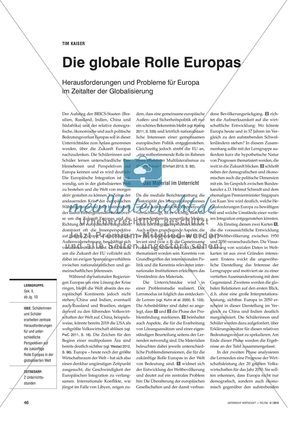 Die globale Rolle Europas - Herausforderungen und Probleme für Europa im Zeitalter der Globalisierung Preview 1