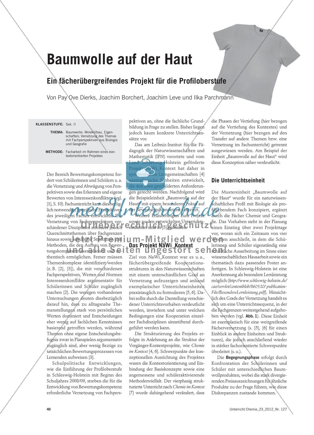 Baumwolle auf der Haut - Ein fächerübergreifendes Projekt für die Profiloberstufe Preview 1