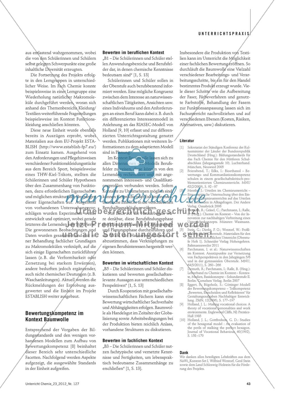 Baumwolle auf der Haut - Ein fächerübergreifendes Projekt für die Profiloberstufe Preview 4