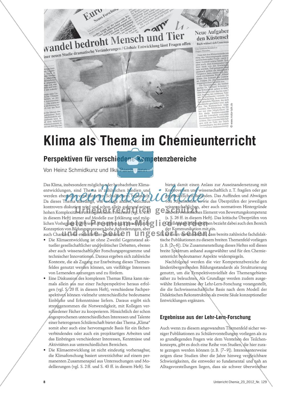 Klima als Thema im Chemieunterricht - Perspektiven für verschiedene Kompetenzbereiche Preview 1