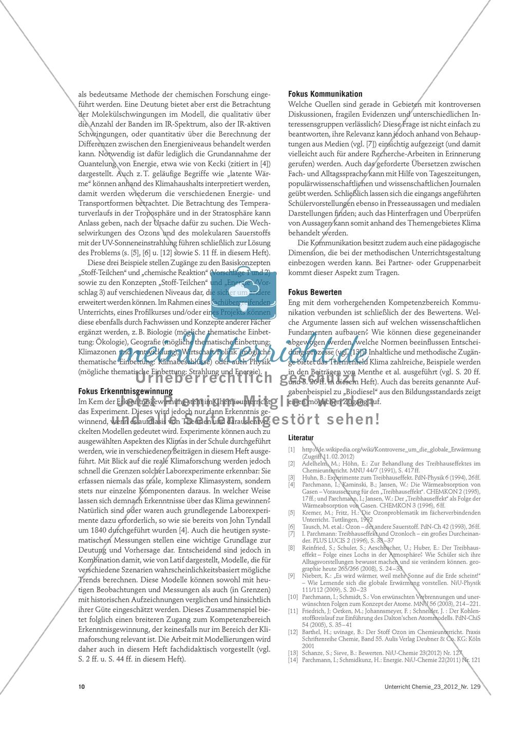 Klima als Thema im Chemieunterricht - Perspektiven für verschiedene Kompetenzbereiche Preview 3