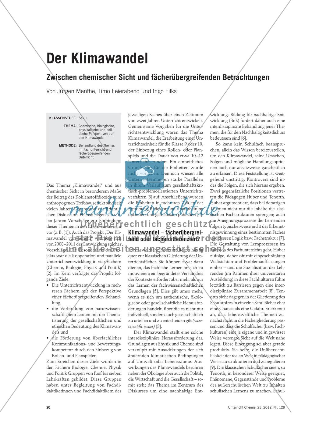 Der Klimawandel - Zwischen chemischer Sicht und fächerübergreifenden Betrachtungen Preview 1