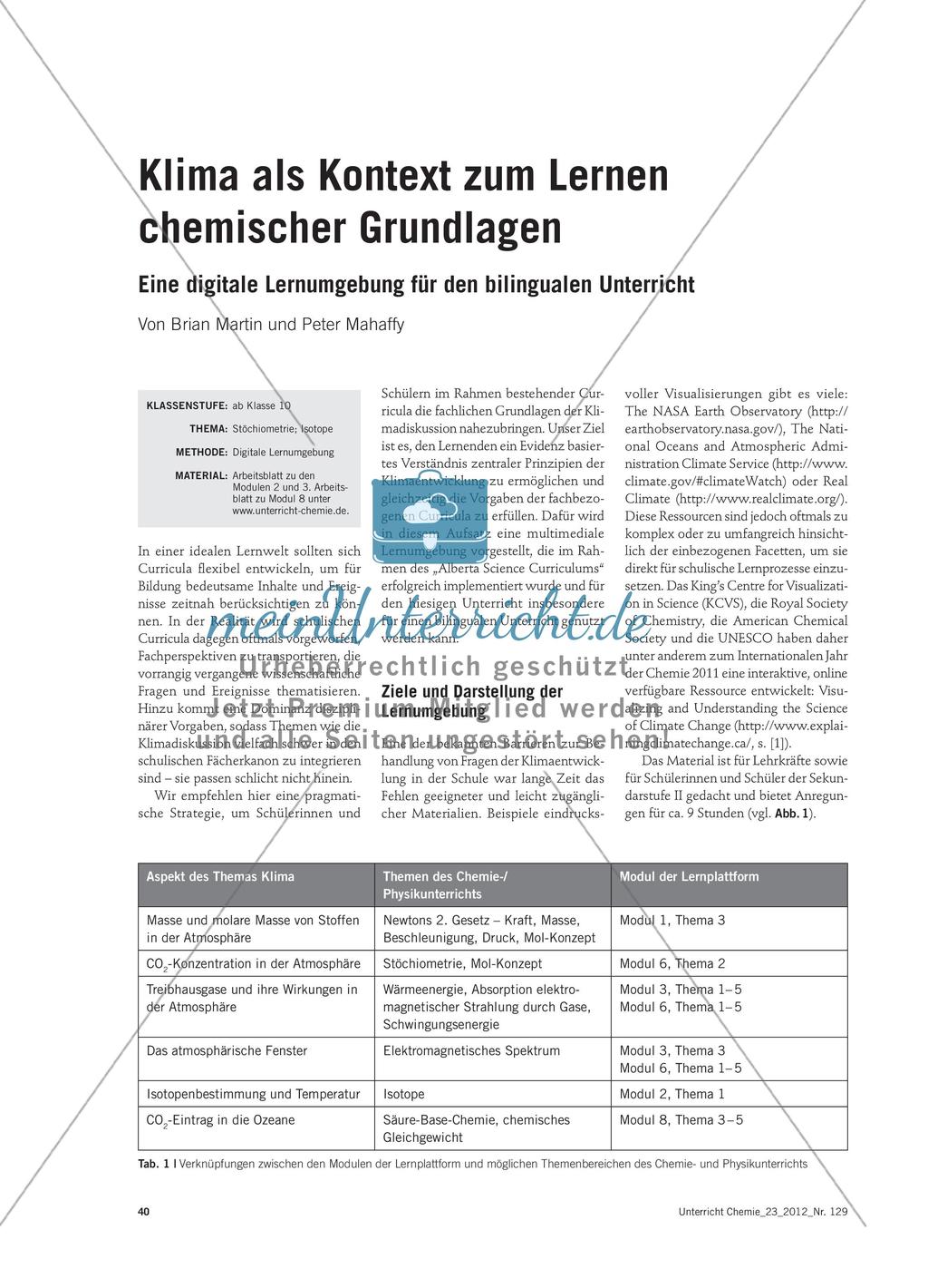 Klima als Kontext zum Lernen chemischer Grundlagen - Eine digitale Lernumgebung für den bilingualen Unterricht Preview 1