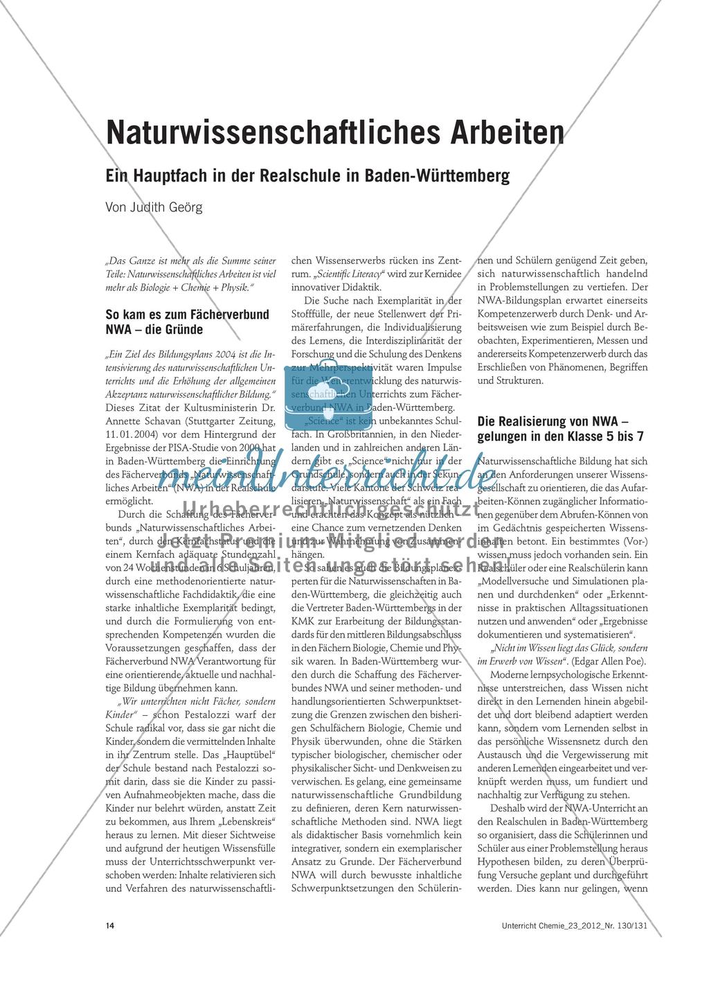 Naturwissenschaftliches Arbeiten - Ein Hauptfach in der Realschule in Baden-Württemberg Preview 1