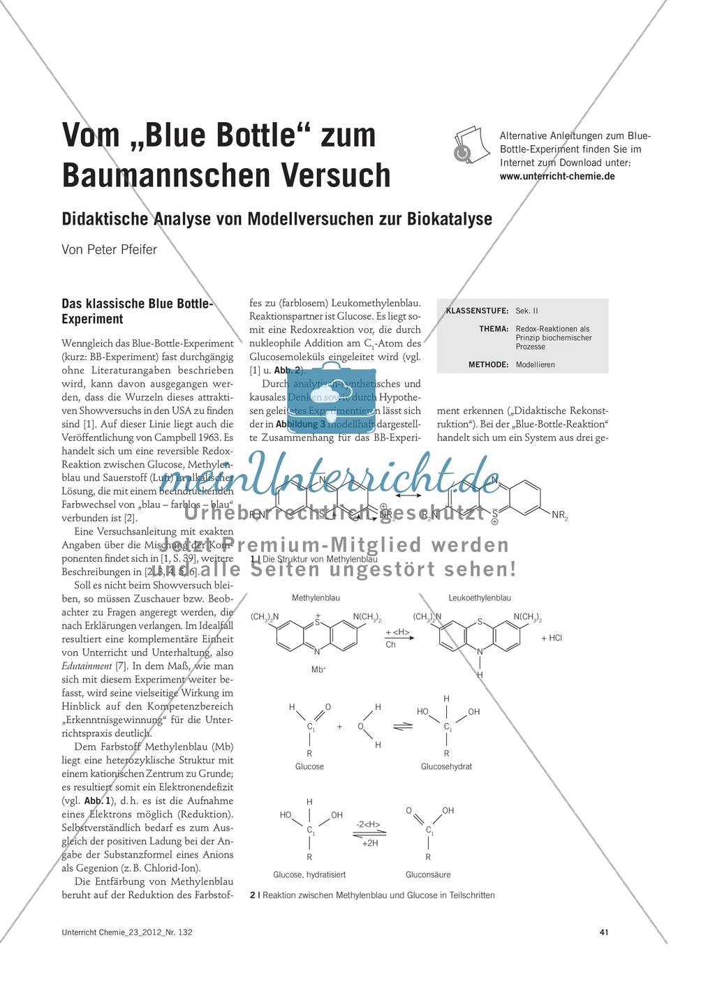 Vom „Blue Bottle“ zum Baumannschen Versuch - Didaktische Analyse von Modellversuchen zur Biokatalyse Preview 1