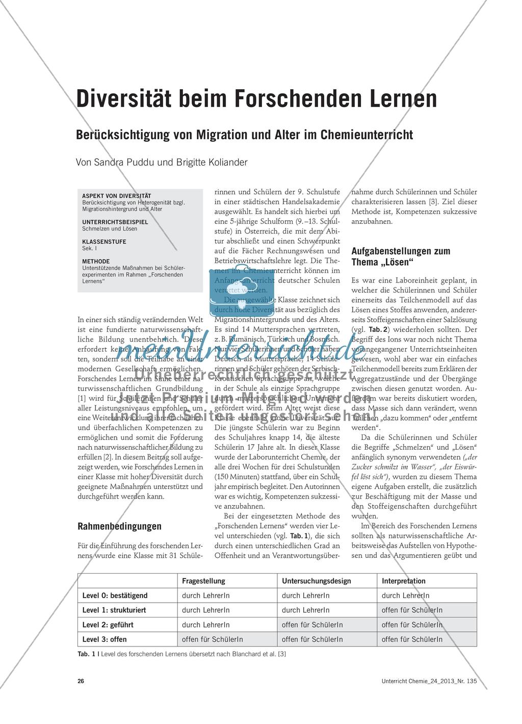 Diversität beim Forschenden Lernen - Berücksichtigung von Migration und Alter im Chemieunterricht Preview 1
