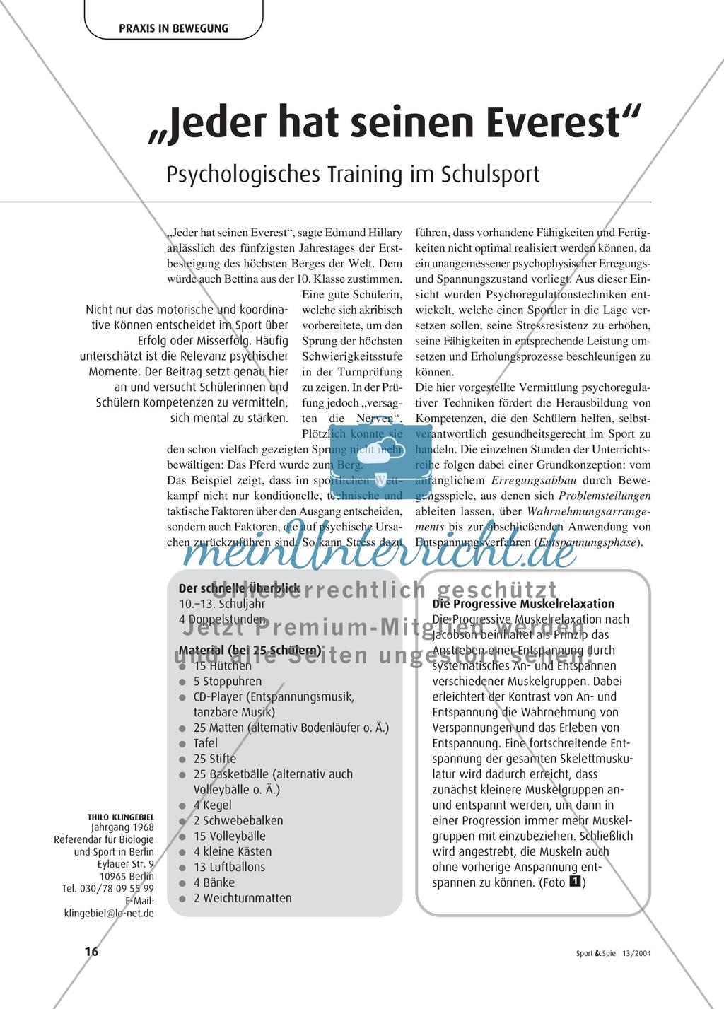 „Jeder hat seinen Everest“ - Psychologisches Training im Schulsport Preview 1