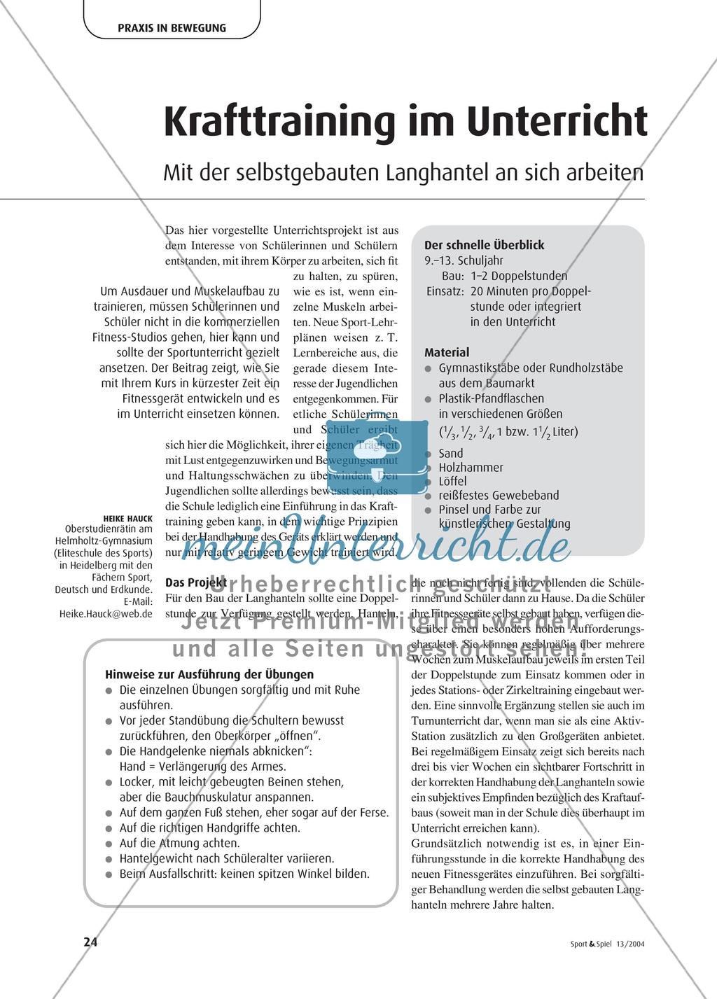 Krafttraining im Unterricht - Mit der selbstgebauten Langhantel an sich arbeiten Preview 1