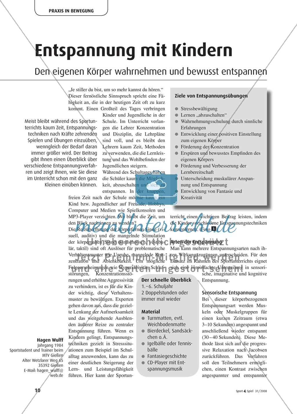 Entspannung mit Kindern - Den eigenen Körper wahrnehmen und bewusst entspannen Preview 1