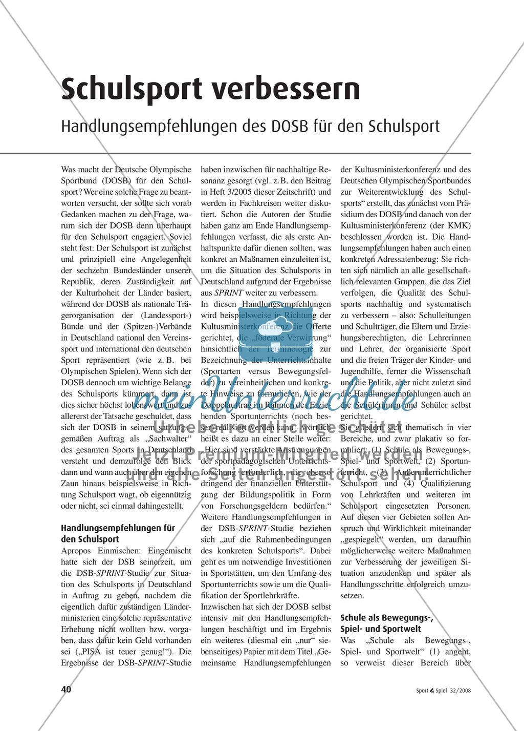 Schulsport verbessern - Handlungsempfehlungen des DOSB für den Schulsport Preview 1