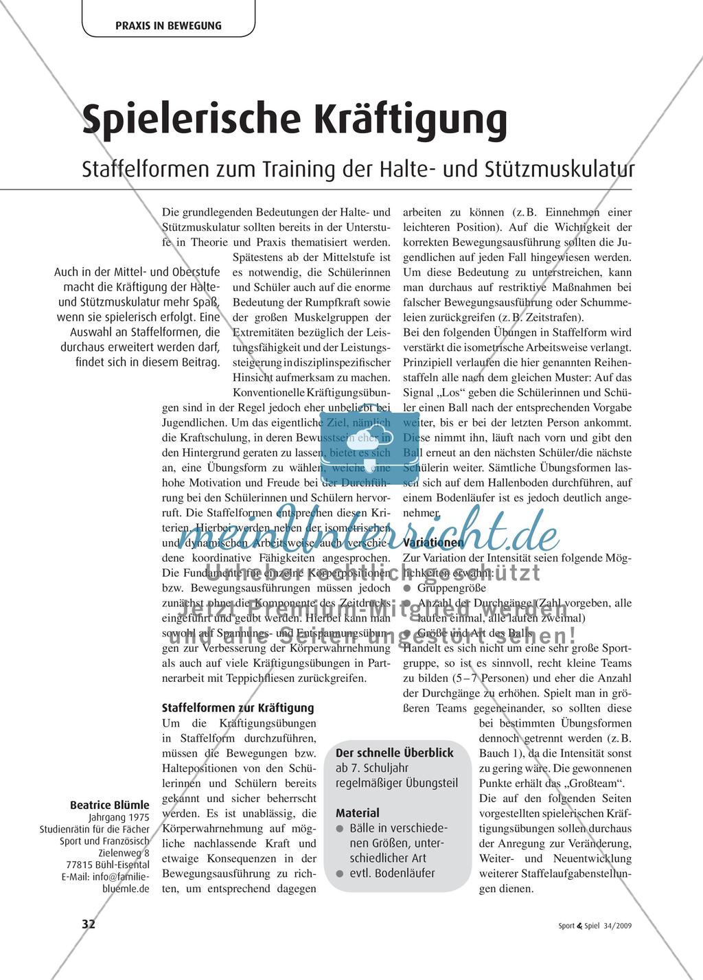 Spielerische Kräftigung - Staffelformen zum Training der Halte- und Stützmuskulatur Preview 1