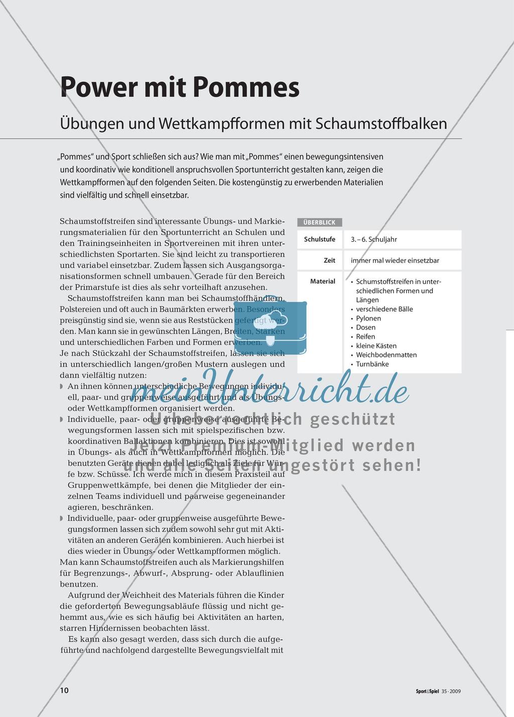 Power mit Pommes - Übungen und Wettkampfformen mit Schaumstoffbalken Preview 1