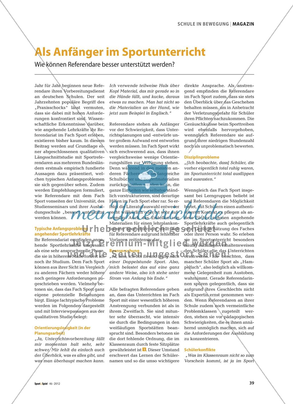 Als Anfänger im Sportunterricht - Wie können Referendare besser unterstützt werden? Preview 1