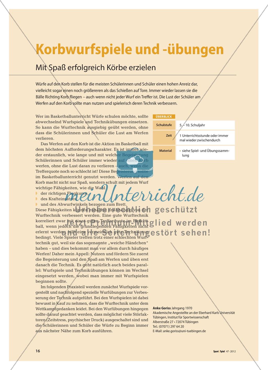 Korbwurfspiele und -übungen - Mit Spaß erfolgreich Körbe erzielen Preview 1