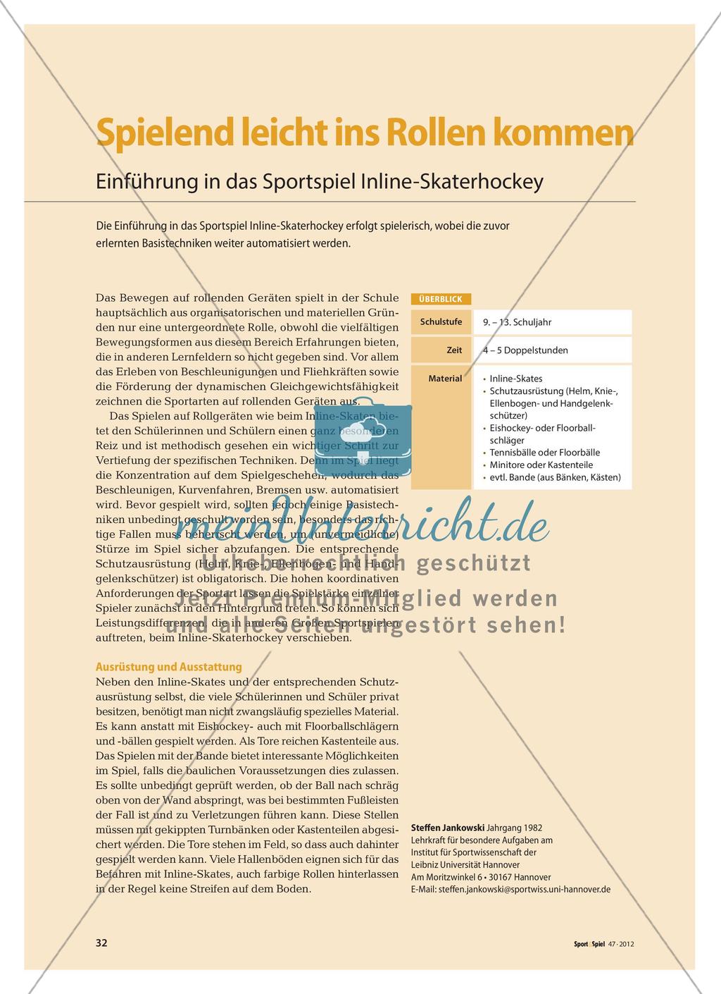 Spielend leicht ins Rollen kommen - Einführung in das Sportspiel Inline-Skaterhockey Preview 1