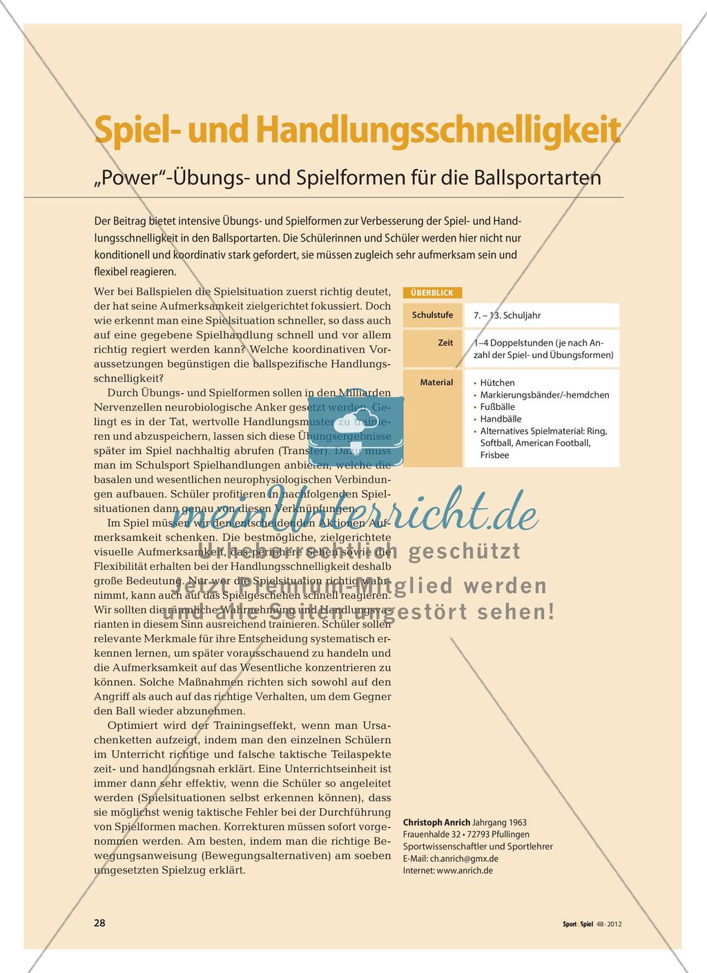 Spiel- und Handlungsschnelligkeit - „Power“-Übungs- und Spielformen für die Ballsportarten Preview 1