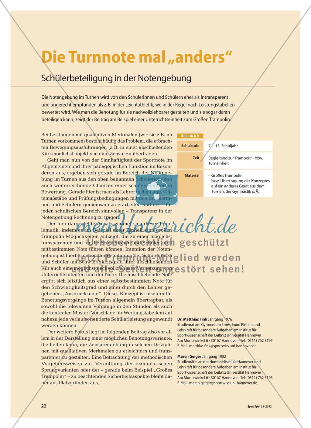 Die Turnnote mal „anders“ - Schülerbeteiligung in der Notengebung Preview 1